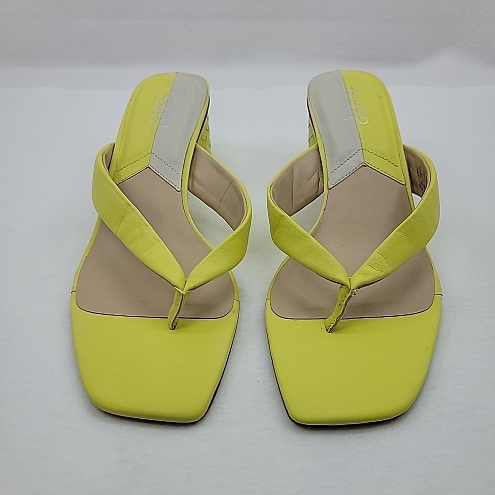 FRANCO SARTO Women's Moah Bright Yellow Thong Kitten Block Heels Woven Sz 8.5M - Picture 2 of 10